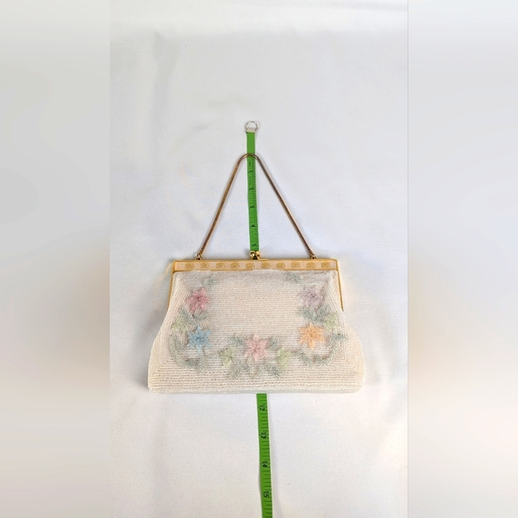 Vintage Walborg Beaded Evening Wrist Bag Clutch Floral White Ivory Wedding Bride - Picture 9 of 10